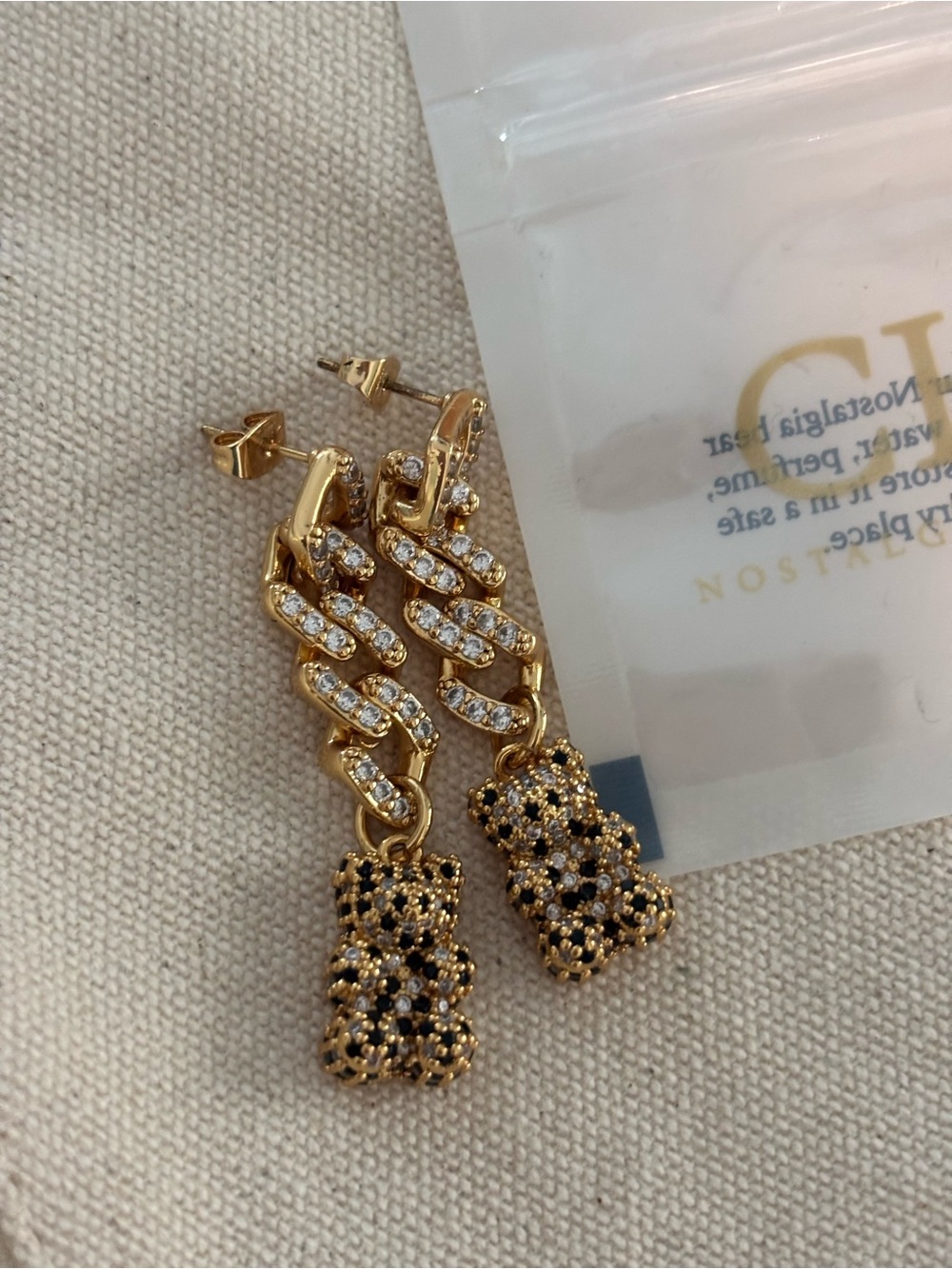 Carolina Herrera Gold and Black Crystal Drop Earrings Gummy bear